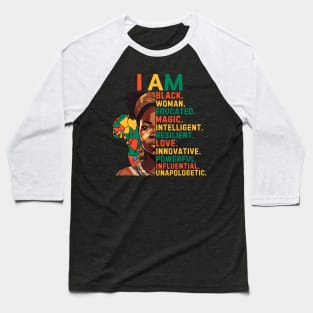 I am black woman educated, Black History Month Cute Woman Baseball T-Shirt